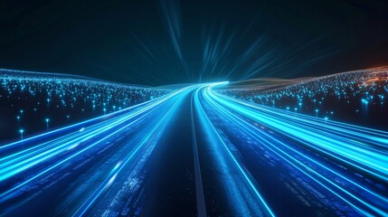 light trails on the road, long exposure photo, blur background.