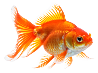 Oranda goldfish isolated on transparent background close up
