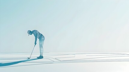 Minimalist 3D Rendering of One line Golfer Putting on Green