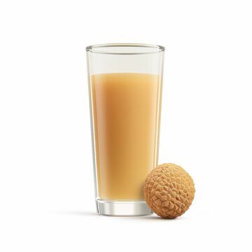 Medium shot of Loganberry juice in a glass near the Loganberry, isolated on a white background 