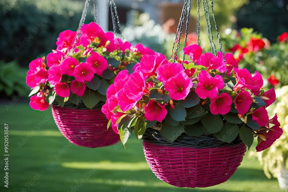 Wall mural Vibrant Fuchsias in a Hanging Basket for Colorful Summer Decoration