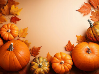 秋　ハロウィン　紅葉　カボチャ　背景　コピースペース