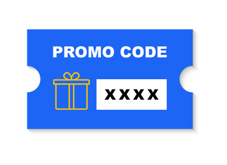 Promo code label. Discount coupon. Gift voucher with promo code. Promo code template for web marketing. Vector illustration.