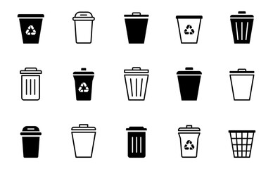 Bin icon set. Trash can icon collection. Trash icons and delete button. Garbage bin symbol. Vector illustration.