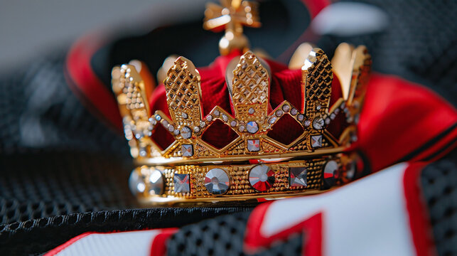 a crown resting on a sports jersey with the number one, symbolizing supremacy in athletics, goat, tribute to greatest of all time concept