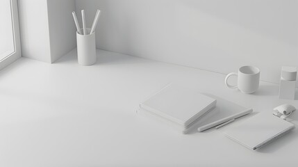 Minimalistic White Background with Notepad and Ample Text Area 3D Render