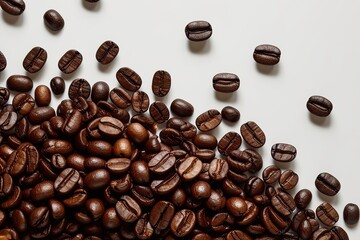 Bird's Eye View of Roasted Coffee Beans on a White Background