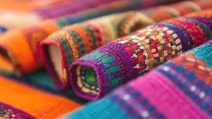 Fototapeta premium A close-up on the detail of brightly colored Guatemalan tzutes, capturing the essence of traditional craftsmanship and design.