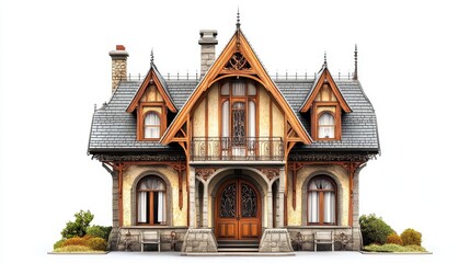 A beautifully designed Victorian-style house with intricate details and a welcoming entrance.