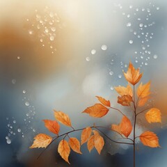 Abstract autumn morning background, misty blues, soft grays, warm oranges, bokeh, glow.