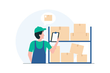 Storage Manager Inspecting Goods Regularly.  Illustration