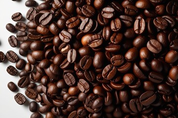 Obraz premium Aerial View of Coffee Beans on Clean White Background