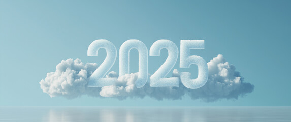 Fototapeta premium White clouds symbol year 2025 isolated, air sky clouds new year 2025, Happy New Year background with 2025 numbers 