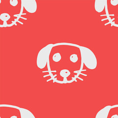 Seamless vector pattern with cute draw fluffy dogs. Simple doodle style. Grid