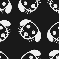Seamless vector pattern with cute draw fluffy dogs. Simple doodle style. Grid