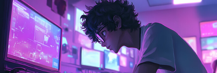 Charming Gamer Girl in Cute Anime Manga Style