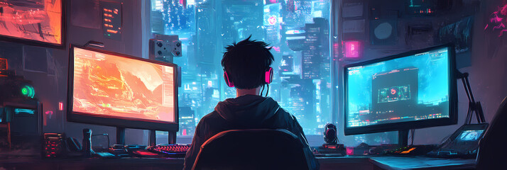 Charming Gamer Girl in Cute Anime Manga Style