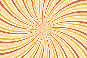 Swirling radial ice cream background. Orange groovy vortex spiral twirl. Twirl sunburst psychedelic pattern. Orange lollipop texture. Swirl candy background. Vector illustration