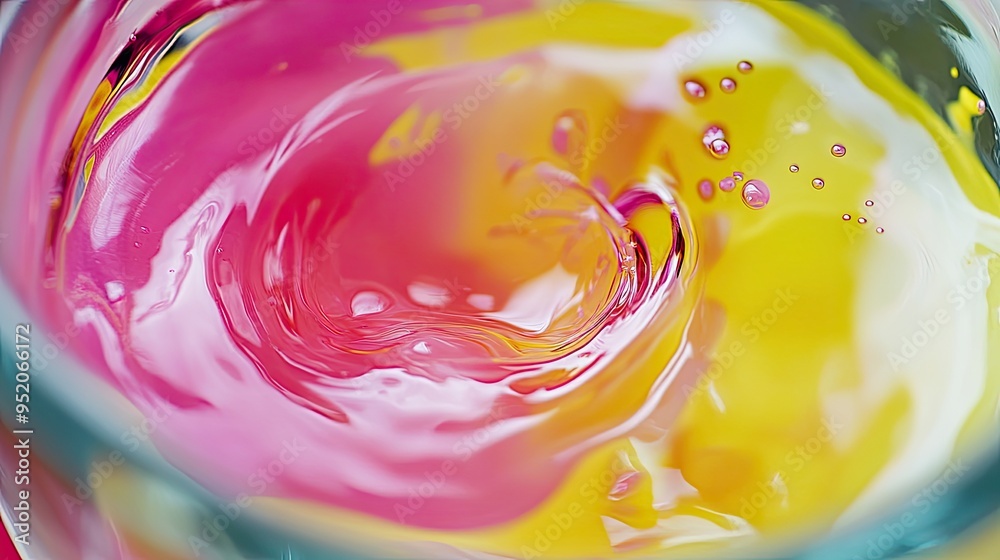 Wall mural A swirling mix of pink and yellow liquid in a glass, creating a mesmerizing pattern.