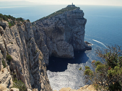 View to the lighthouse of Capo Caccia (Faro di Capo Caccia), Sardinia, Italy, Europe