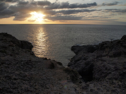 sunset at the coast of Sant'Antioco island near Sardinia, Italy, Europe