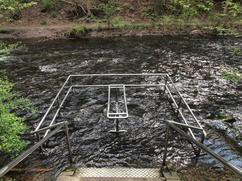Kneipp or water-treading facility in the river Bremke at Bad Lauterberg, Harz, Germany