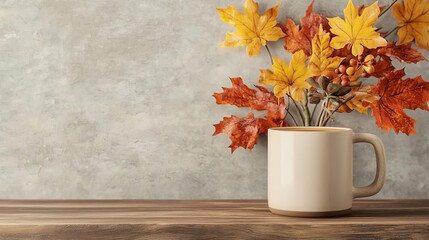 Coffee bar setup, autumn leaves and Thanksgiving decor, 3D illustration