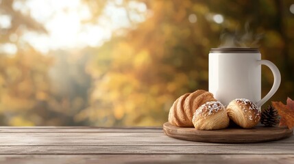 Thanksgiving morning, coffee brewing with pastries, 3D illustration