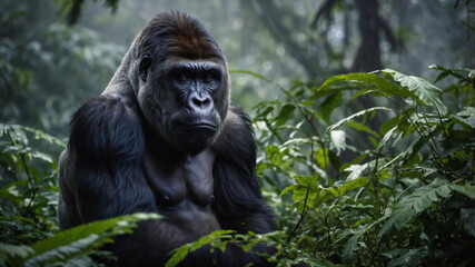 Gorilla maschio adulto silver back nella foresta pluviale dell'Africa