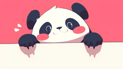 Fototapeta premium cute panda holding up a blank sign, colorful cartoon character, empty banner,, anime style, cute kawaii, simple, smiling happy. isolated background
