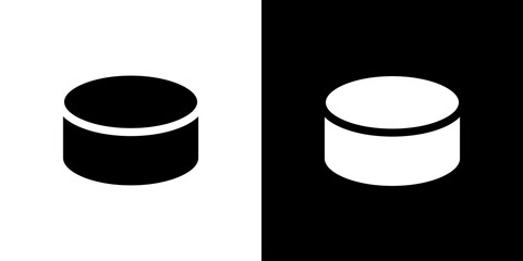 Hockey puck icon. Ice hockey game attribute. Sports equipment.