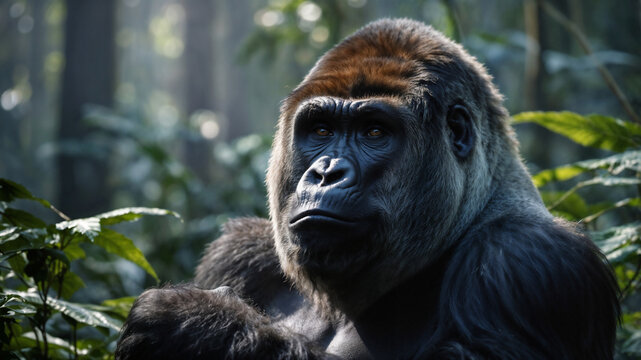 Gorilla maschio adulto silver back nella foresta pluviale dell'Africa