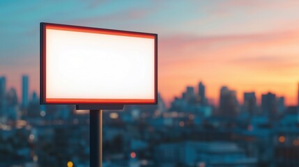 Fototapeta premium A blank advertising billboard stands tall against a colorful sunset skyline, perfect for showcasing creative marketing ideas.