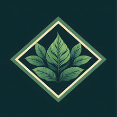 Dar k background with  greenleaves. Logo idea.