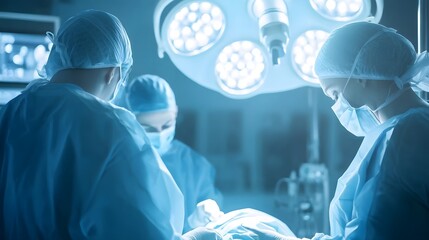 66. "A surgical team using a high-tech laparoscopic system during a minimally invasive procedure