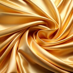 Golden fabric with a smooth, silky texture drapes elegantly, creating gentle folds and waves. 