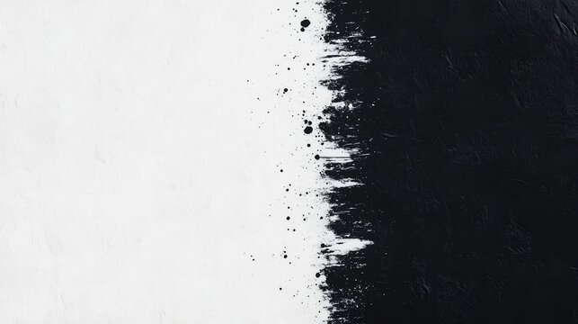 A stark contrast of black and white paint, showcasing a textured brushstroke effect for artistic backgrounds and designs.