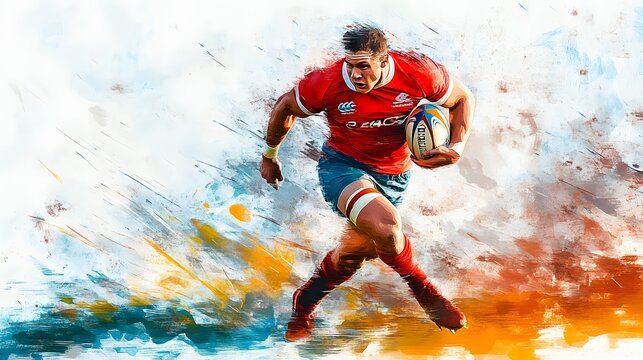 9. "A rugby player charging down the field with determination