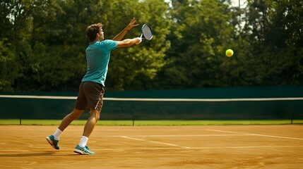 15. "A tennis player executing a powerful serve on a well-maintained court