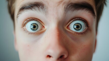 Naklejka premium 106. A young adult expressing surprise with wide eyes and a slightly open mouth