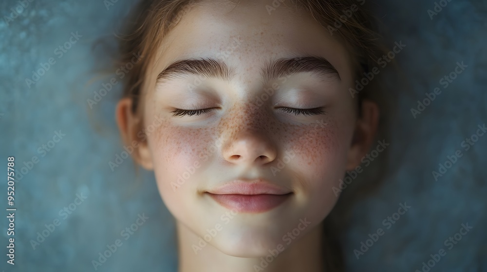 Poster 107. a teenager demonstrating calm with a relaxed face and soft smile