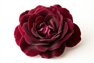 A close-up of a dark red rose showcasing its intricate petals and rich color.