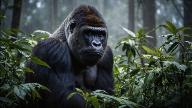 Gorilla maschio adulto silver back nella foresta pluviale dell'Africa