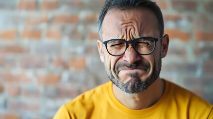 109. A middle-aged person conveying embarrassment with a blushing face and awkward smile