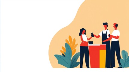 Three people collaborate in a kitchen, showcasing teamwork and creativity in food preparation and culinary exploration.