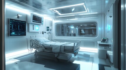 1. "A state-of-the-art ICU room equipped with advanced monitoring systems and life support equipment
