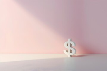 White dollar sign on a smooth surface with a soft pink background, symbolizing finance, wealth, and economic power in a minimalist style.