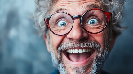 99. A middle-aged person demonstrating enthusiasm with an animated smile and bright eyes