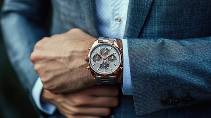 Close-Up of Businessman&rsquo;s Wrist with Luxury Watch, Displaying Fashionable Timepiece Accessory