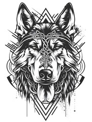 Obraz premium Dog head very simple traditional tattoo flash styles illustration